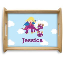 Girl Flying on a Dragon Natural Wooden Tray - Large (Personalized)