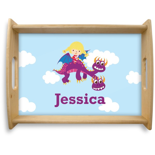 Custom Girl Flying on a Dragon Natural Wooden Tray - Large (Personalized)