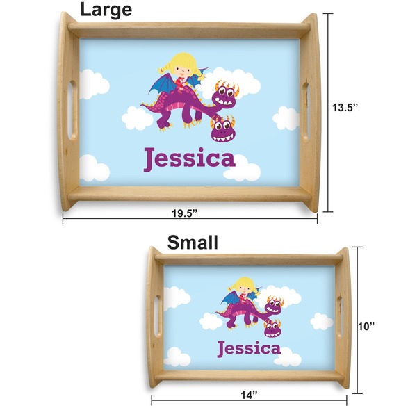 Girl Flying on a Dragon Serving Tray Wood Sizes