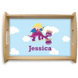 Girl Flying on a Dragon Natural Wooden Tray - Small (Personalized)