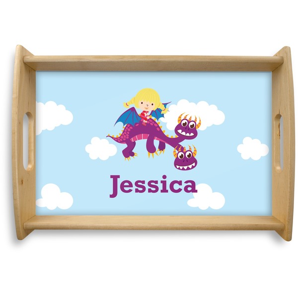 Custom Girl Flying on a Dragon Natural Wooden Tray - Small (Personalized)
