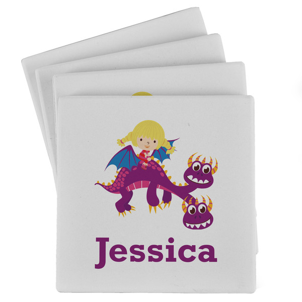 Custom Girl Flying on a Dragon Absorbent Stone Coasters - Set of 4 (Personalized)