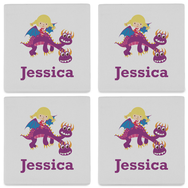 Girl Flying on a Dragon Set of 4 Sandstone Coasters - See All 4 View
