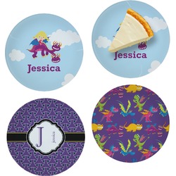 Girl Flying on a Dragon Set of 4 Glass Appetizer / Dessert Plate 8" (Personalized)