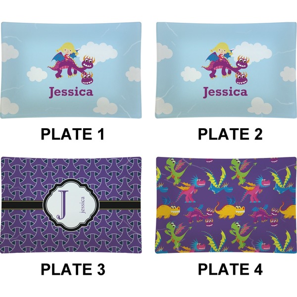 Girl Flying on a Dragon Set of Rectangular Appetizer / Dessert Plates (Approval)