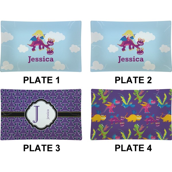 Girl Flying on a Dragon Set of Rectangular Dinner Plates (Approval)