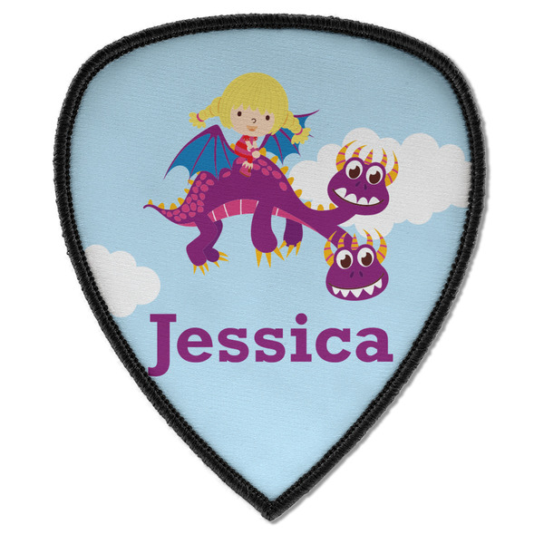 Custom Girl Flying on a Dragon Iron on Shield Patch A w/ Name or Text