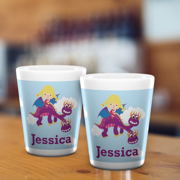 Girl Flying on a Dragon Shot Glass - White - LIFESTYLE