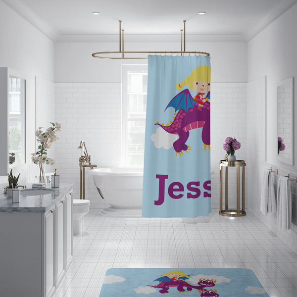 Girl Flying on a Dragon Shower Curtain - Custom Size