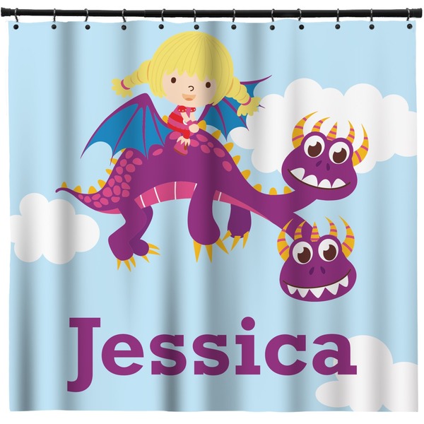 Custom Girl Flying on a Dragon Shower Curtain - Custom Size (Personalized)