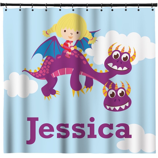Custom Girl Flying on a Dragon Shower Curtain (Personalized)