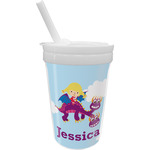 Girl Flying on a Dragon Sippy Cup with Straw (Personalized)