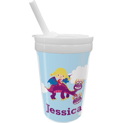 Girl Flying on a Dragon Sippy Cup with Straw (Personalized)