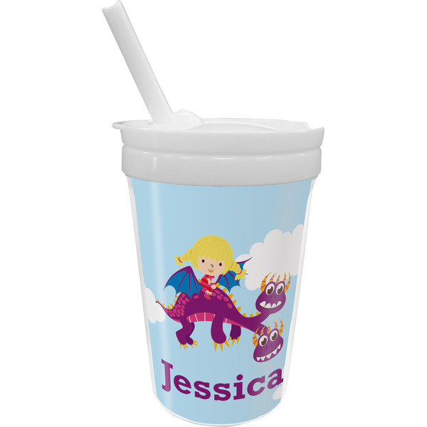 Custom Girl Flying on a Dragon Sippy Cup with Straw (Personalized)