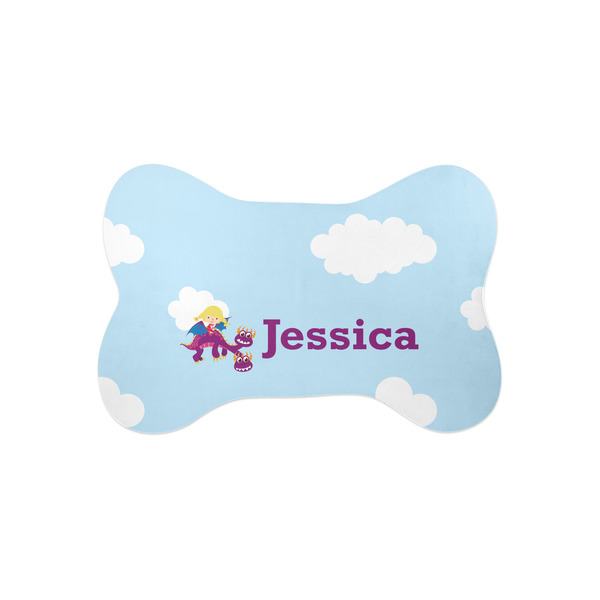 Custom Girl Flying on a Dragon Bone Shaped Dog Food Mat (Small) (Personalized)