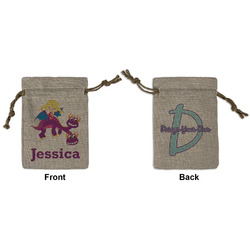 Girl Flying on a Dragon Small Burlap Gift Bag - Front & Back (Personalized)