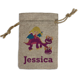 Girl Flying on a Dragon Small Burlap Gift Bag - Front (Personalized)