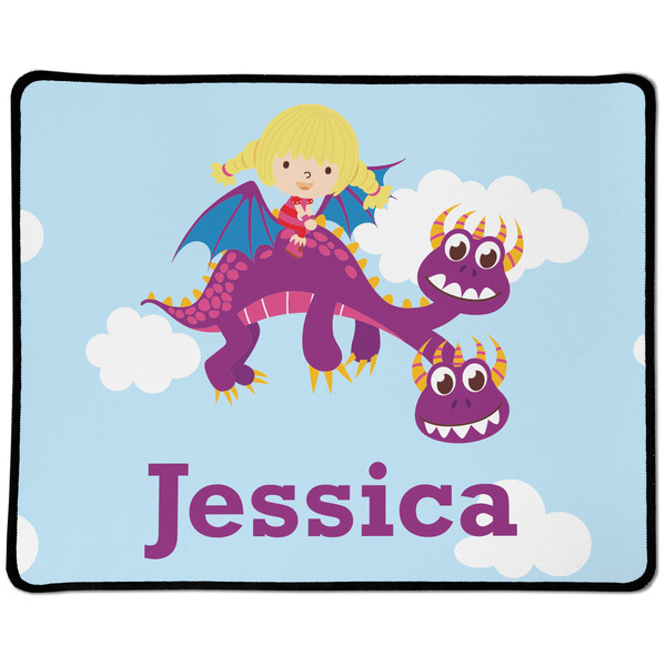Custom Girl Flying on a Dragon Large Gaming Mouse Pad - 12.5" x 10" (Personalized)