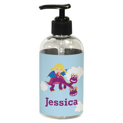 Girl Flying on a Dragon Plastic Soap / Lotion Dispenser (8 oz - Small - Black) (Personalized)