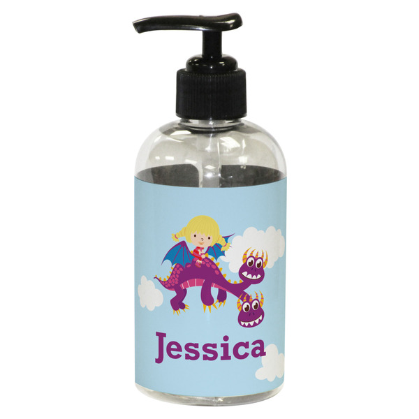 Custom Girl Flying on a Dragon Plastic Soap / Lotion Dispenser (8 oz - Small - Black) (Personalized)