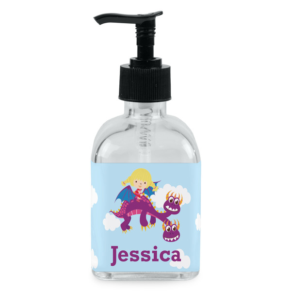 Custom Girl Flying on a Dragon Glass Soap & Lotion Bottle - Single Bottle (Personalized)