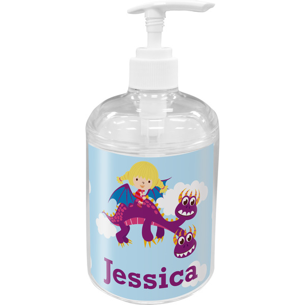 Custom Girl Flying on a Dragon Acrylic Soap & Lotion Bottle (Personalized)