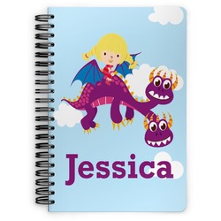 Girl Flying on a Dragon Spiral Notebook - 7x10 w/ Name or Text