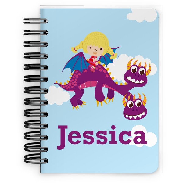Custom Girl Flying on a Dragon Spiral Notebook - 5x7 w/ Name or Text