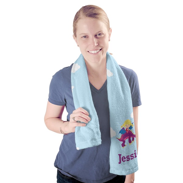 Girl Flying on a Dragon Sport Towel - Exercise use - Model