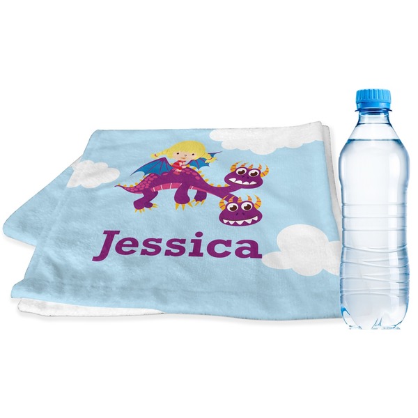 Custom Girl Flying on a Dragon Sports & Fitness Towel (Personalized)
