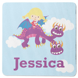 Girl Flying on a Dragon Square Rubber Backed Coaster (Personalized)