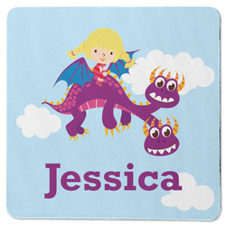Girl Flying on a Dragon Square Rubber Backed Coaster (Personalized)