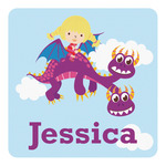 Girl Flying on a Dragon Square Decal - Small (Personalized)