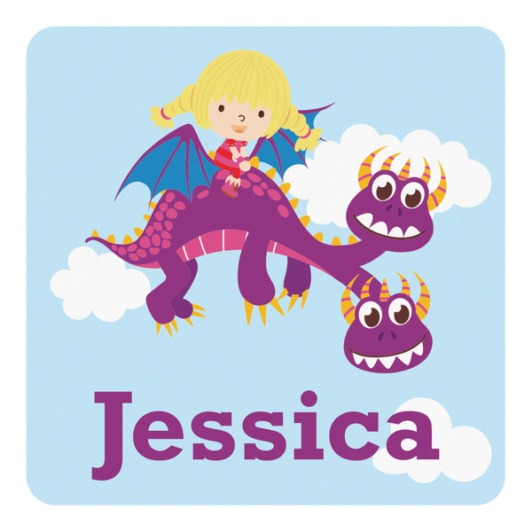 Custom Girl Flying on a Dragon Square Decal (Personalized)