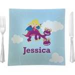 Girl Flying on a Dragon 9.5" Glass Square Lunch / Dinner Plate- Single or Set of 4 (Personalized)