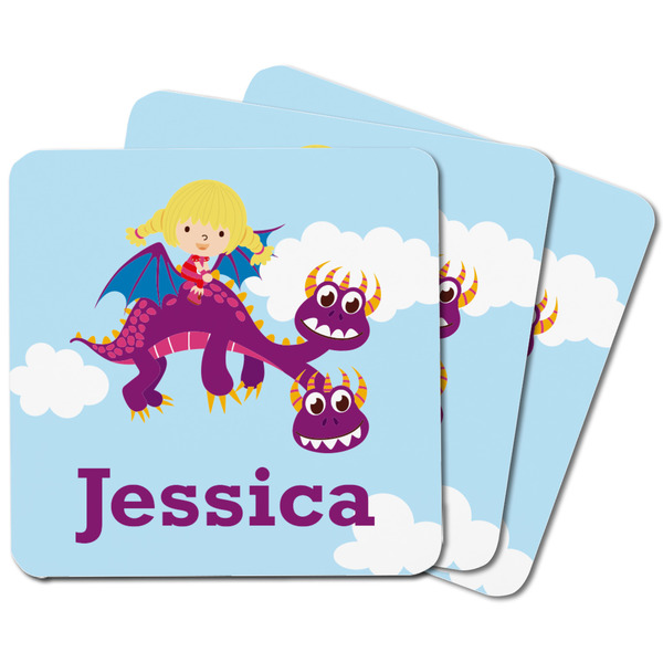 Girl Flying on a Dragon Square Fridge Magnet - MAIN