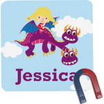 Girl Flying on a Dragon Square Fridge Magnet (Personalized)