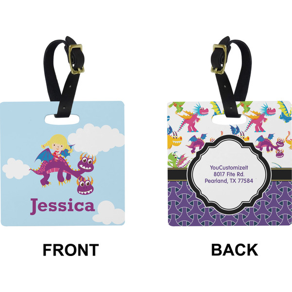 Girl Flying on a Dragon Square Luggage Tag (Front + Back)