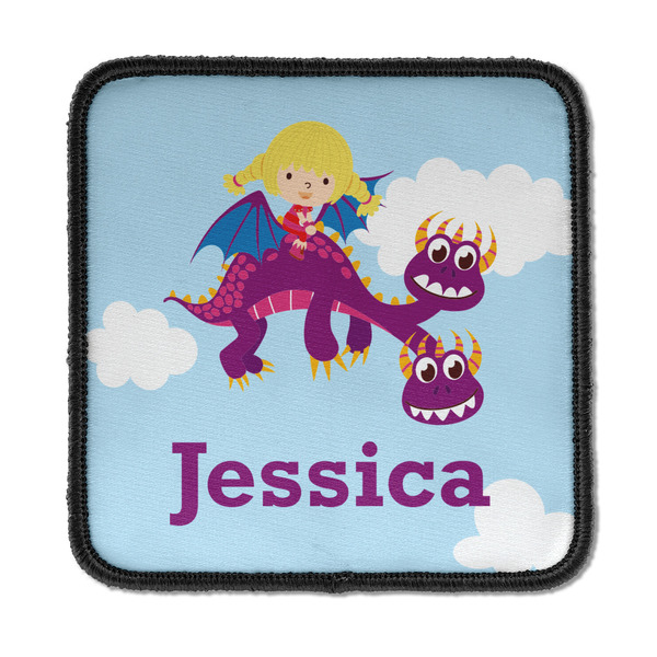 Custom Girl Flying on a Dragon Iron On Square Patch w/ Name or Text
