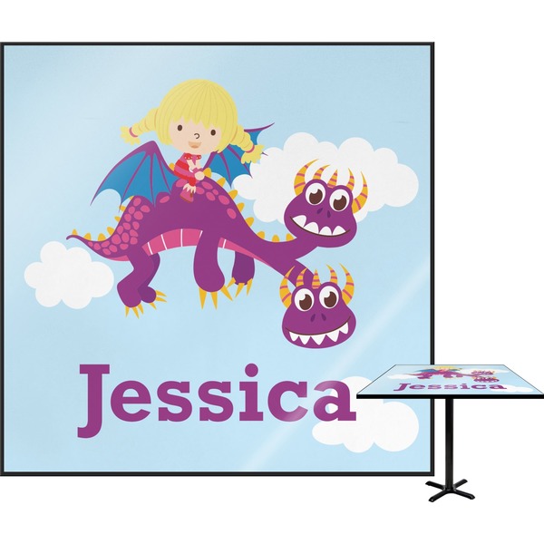 Custom Girl Flying on a Dragon Square Table Top (Personalized)