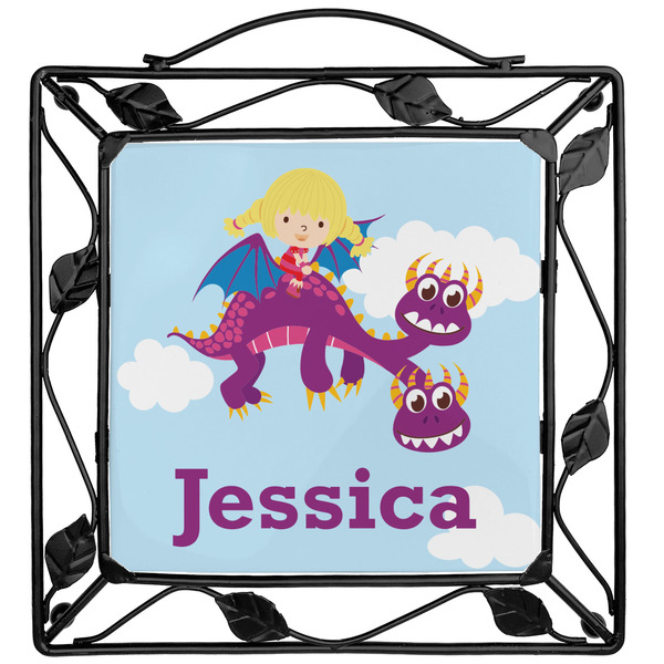 Custom Girl Flying on a Dragon Square Trivet (Personalized)