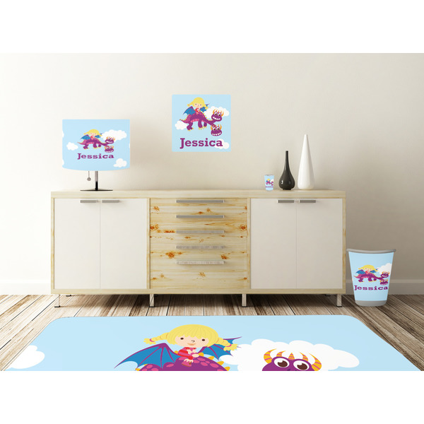 Girl Flying on a Dragon Square Wall Decal Wooden Desk