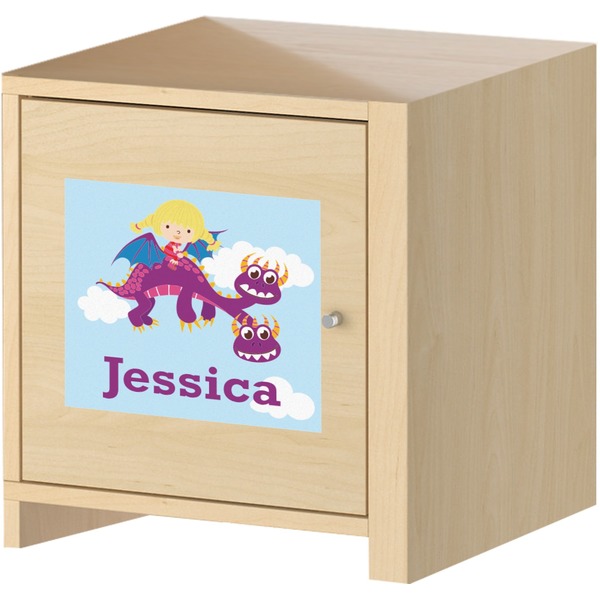 Girl Flying on a Dragon Square Wall Decal on Wooden Cabinet