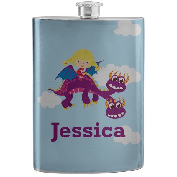Custom Girl Flying on a Dragon Stainless Steel Flask (Personalized)