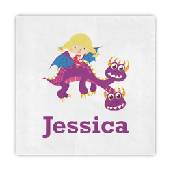Girl Flying on a Dragon Decorative Paper Napkins (Personalized)