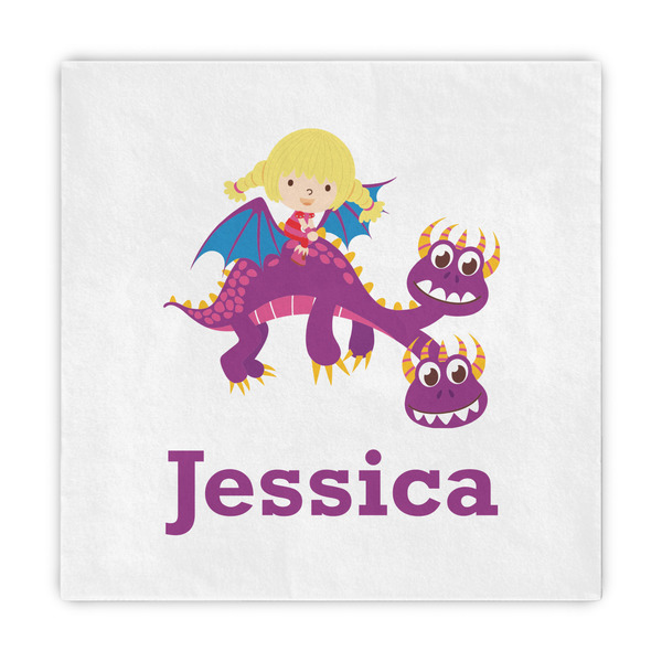 Custom Girl Flying on a Dragon Decorative Paper Napkins (Personalized)
