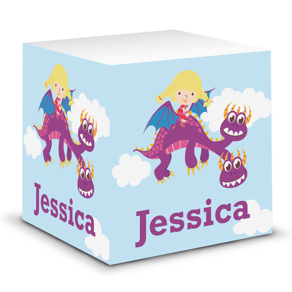 Custom Girl Flying on a Dragon Sticky Note Cube (Personalized)