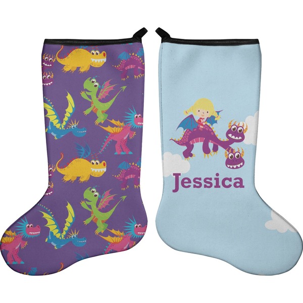 Custom Girl Flying on a Dragon Holiday Stocking - Double-Sided - Neoprene (Personalized)