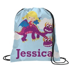 Girl Flying on a Dragon Drawstring Backpack - Medium (Personalized)