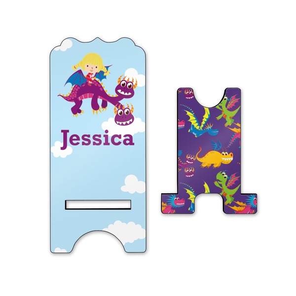 Girl Flying on a Dragon Stylized Phone Stand - Front & Back - Small